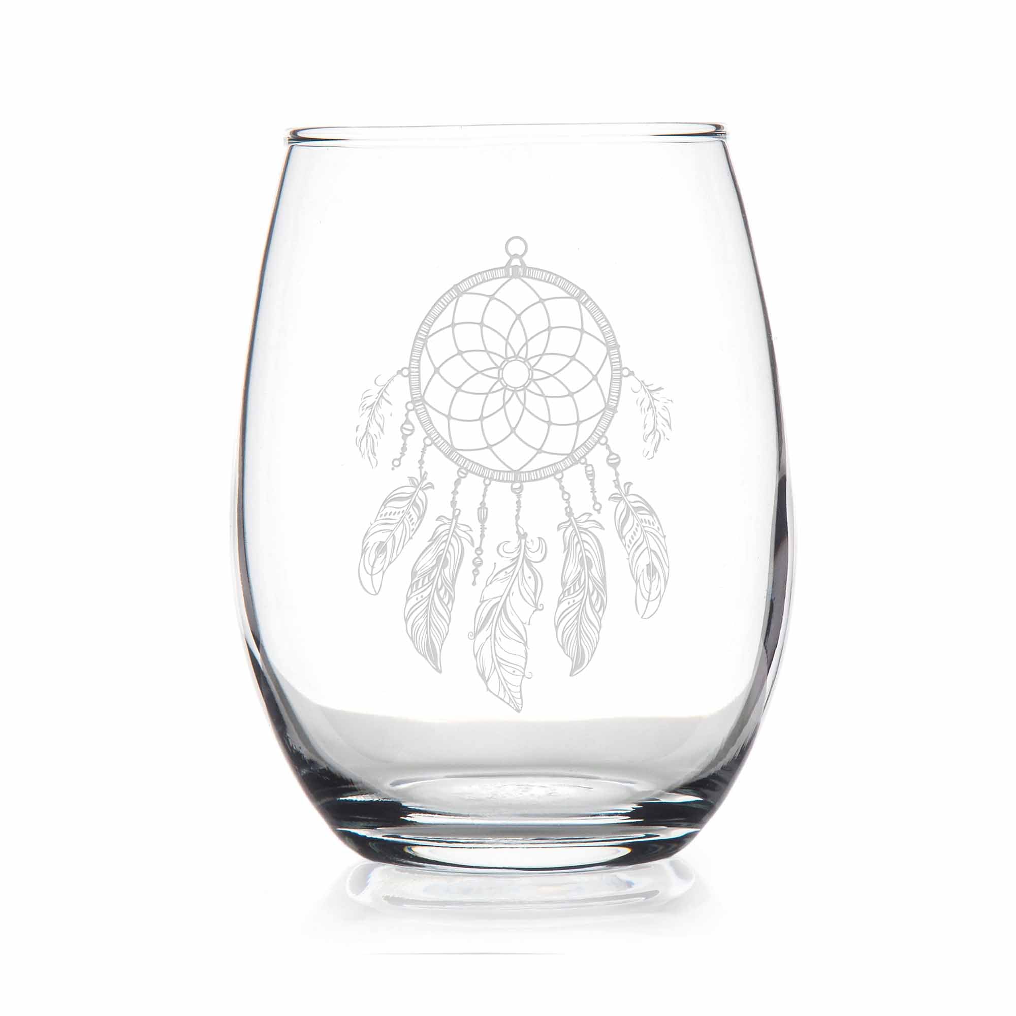 Dream Catcher Boho Hippie Gypsy Stemless Wine Glass - Dream Catcher Glass,  Boho Gift, Hippie Gift, Etched Glassware – LOL Glass