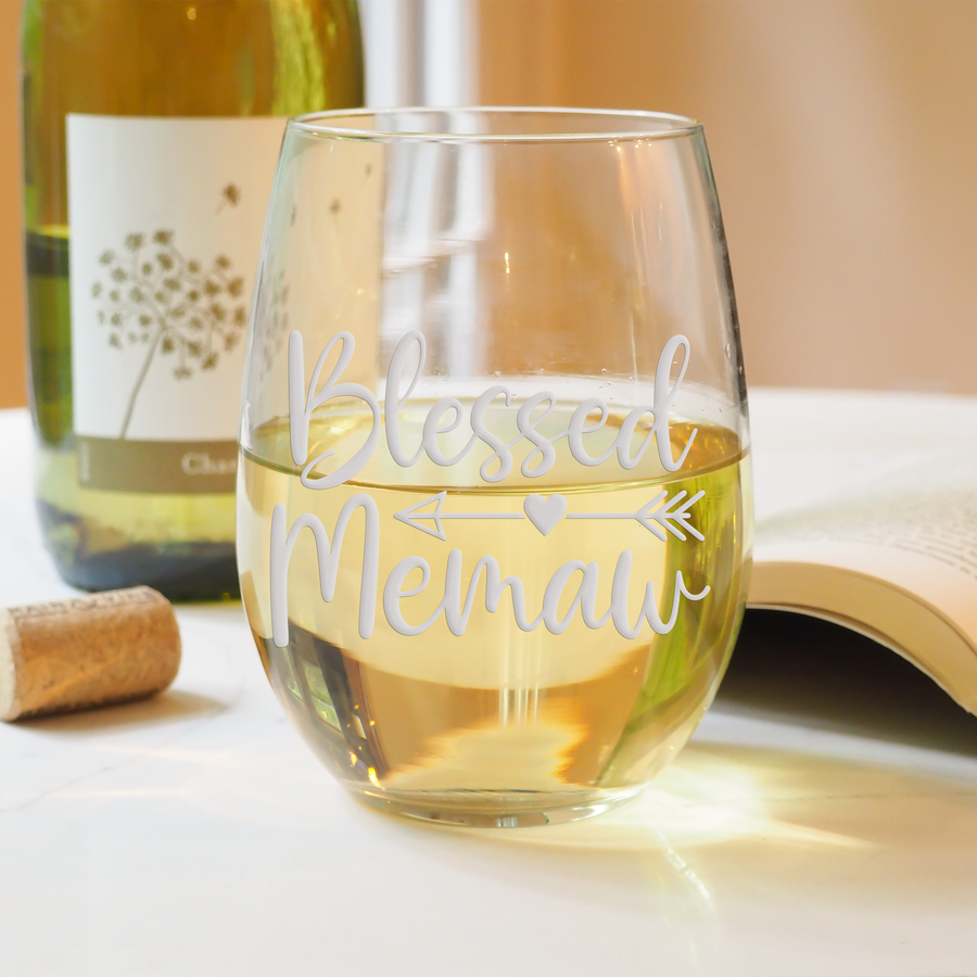 Blessed Memaw Stemless Wine Glass