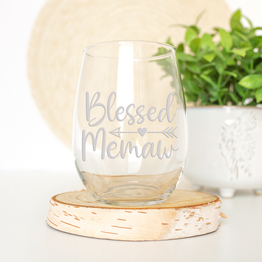 Blessed Memaw Stemless Wine Glass