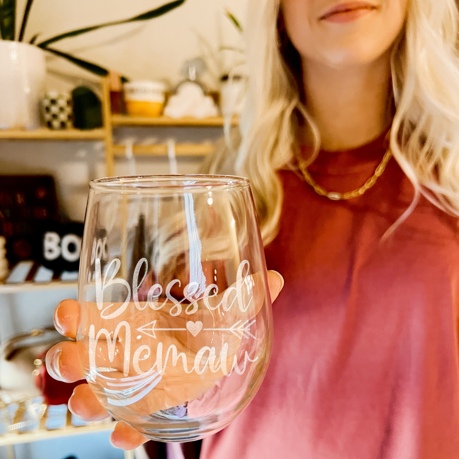 Blessed Memaw Stemless Wine Glass