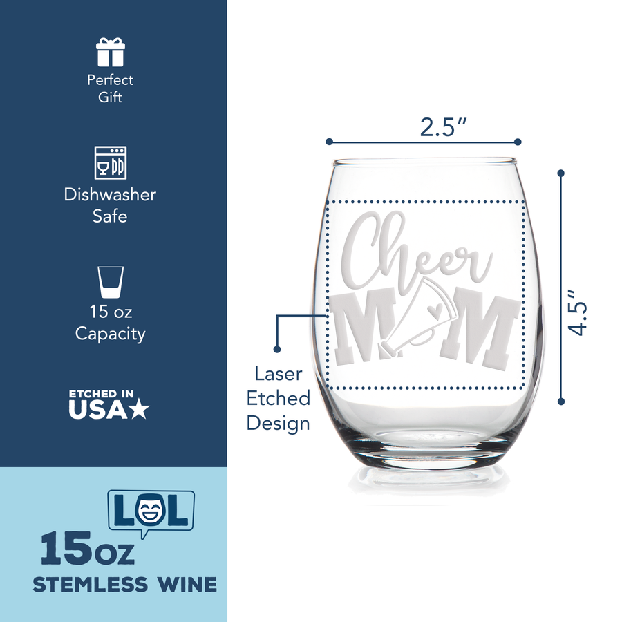 Cheer Mom Stemless Wine Glass