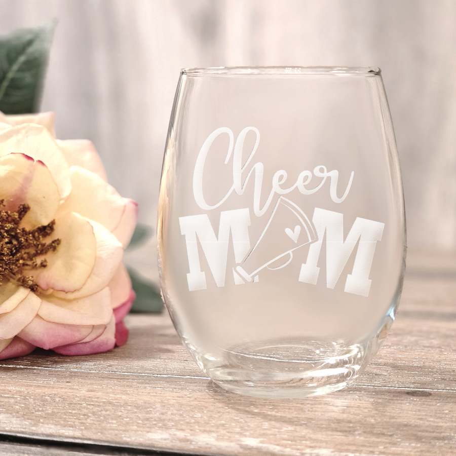 Cheer Mom Stemless Wine Glass