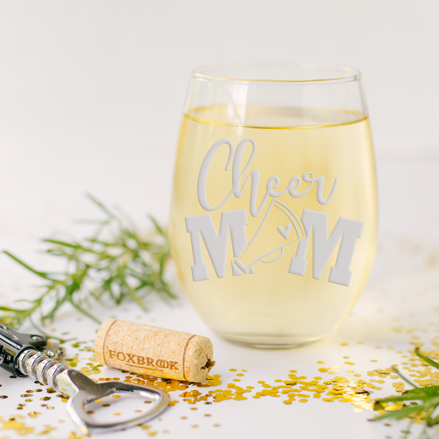 Cheer Mom Stemless Wine Glass