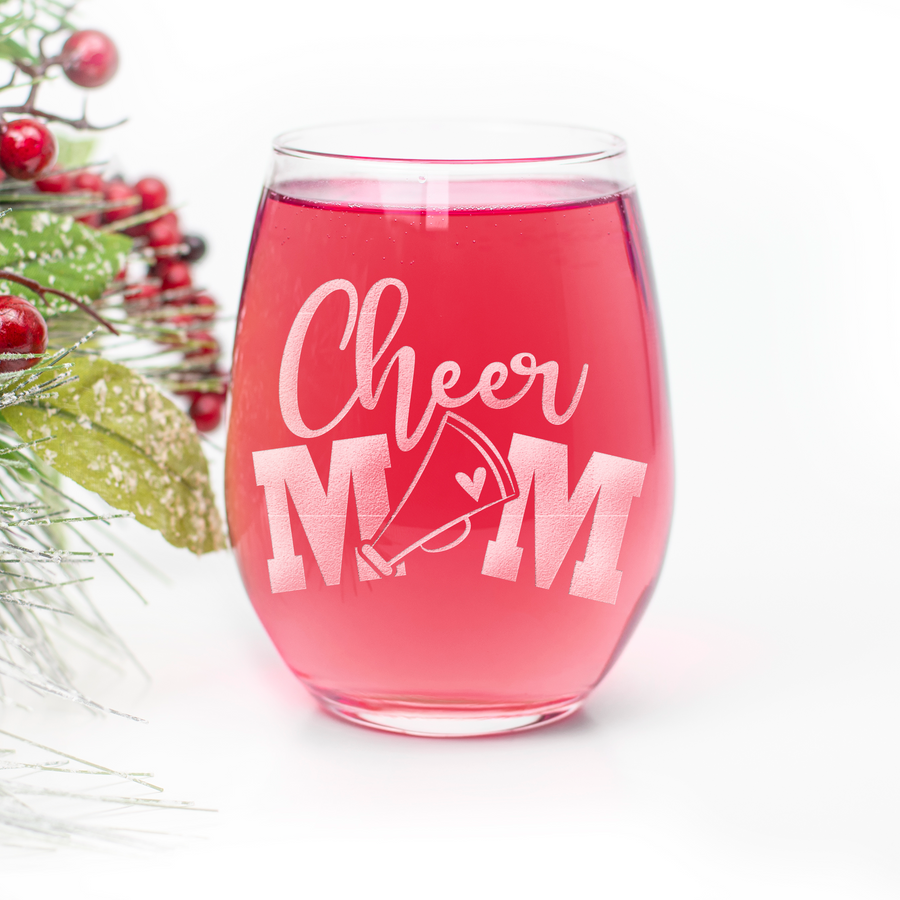 Cheer Mom Stemless Wine Glass