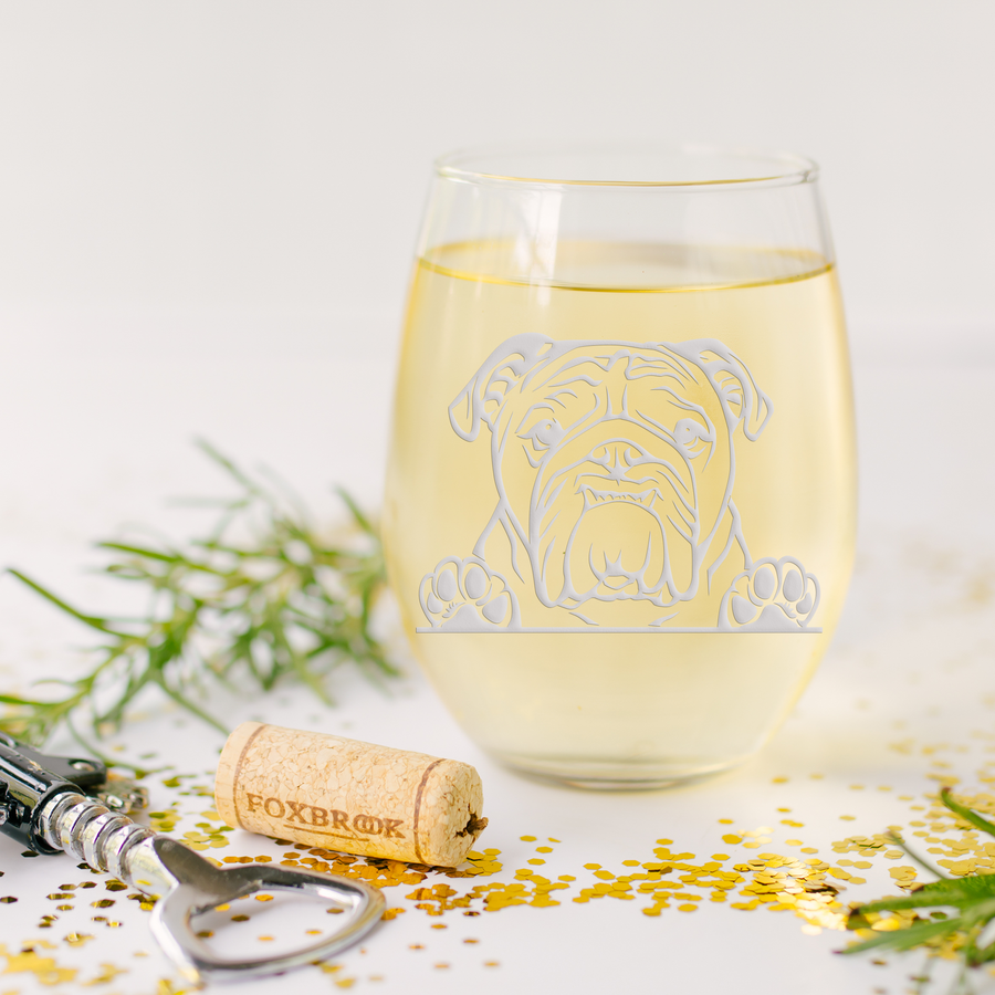 English Bulldog Paws Stemless Wine Glass