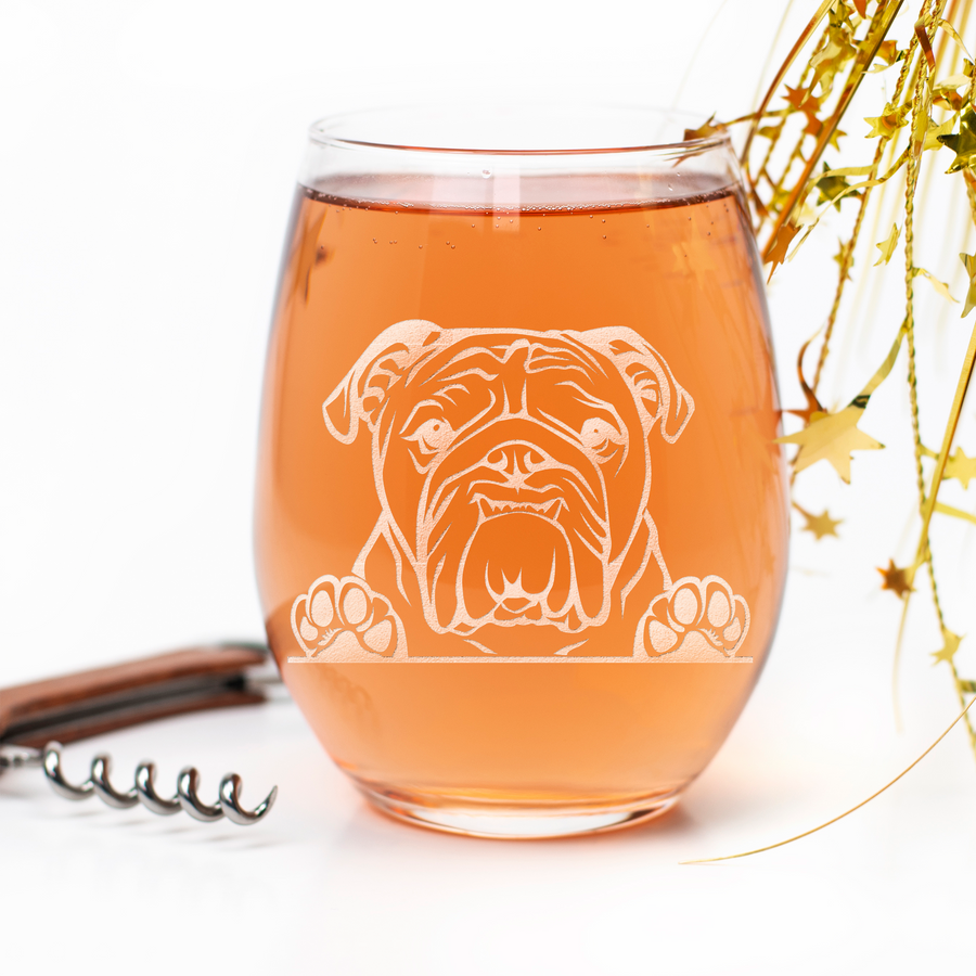 English Bulldog Paws Stemless Wine Glass