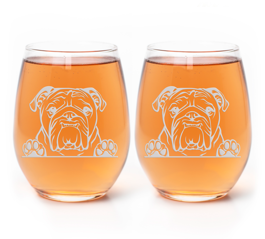 English Bulldog Paws Stemless Wine Glass