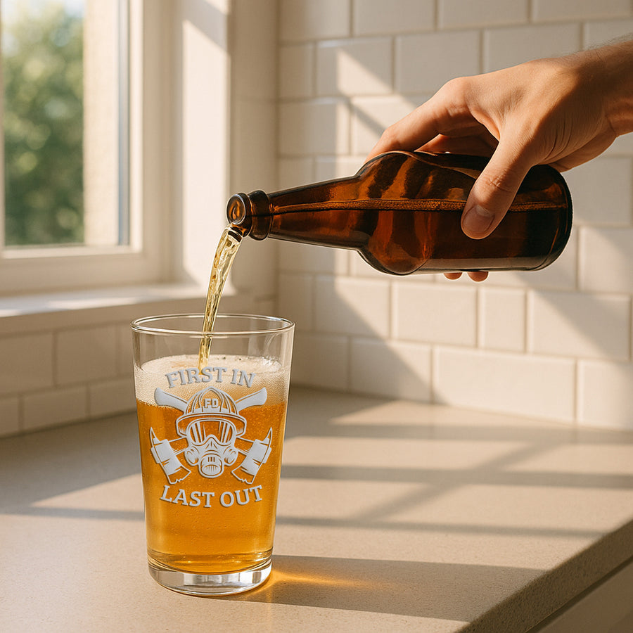Fire Dept First In Pint Glass