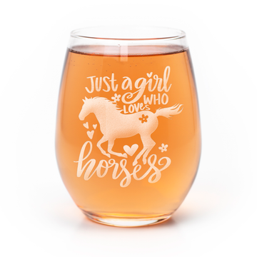 Girl Love Horses Stemless Wine Glass