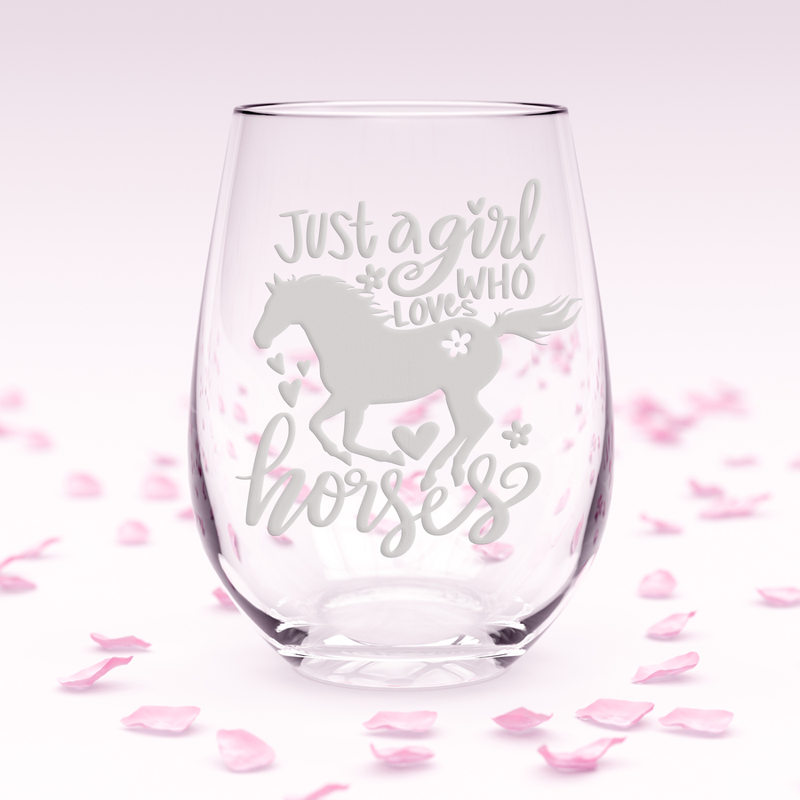 Girl Love Horses Stemless Wine Glass