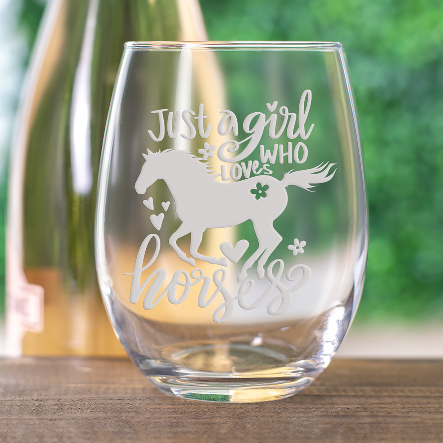 Girl Love Horses Stemless Wine Glass