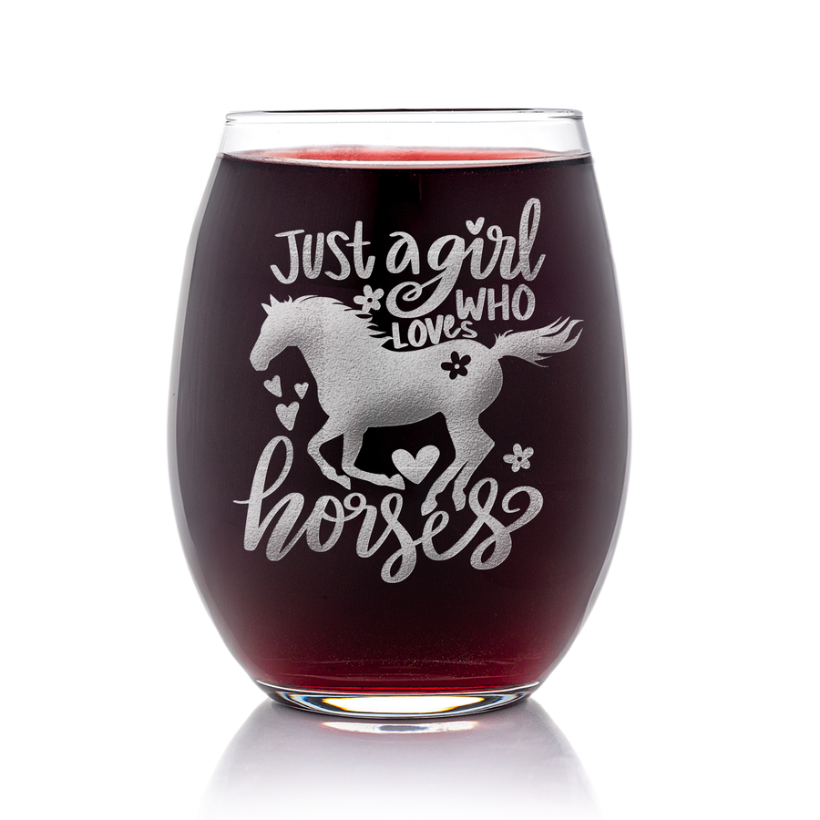 Girl Love Horses Stemless Wine Glass