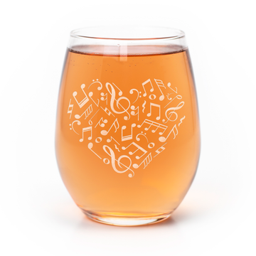 Heart Music Notes Stemless Wine Glass