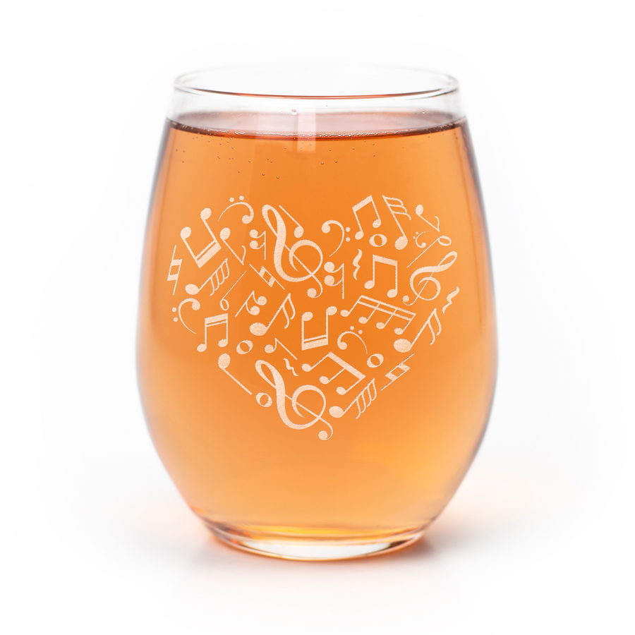 Heart Music Notes Stemless Wine Glass