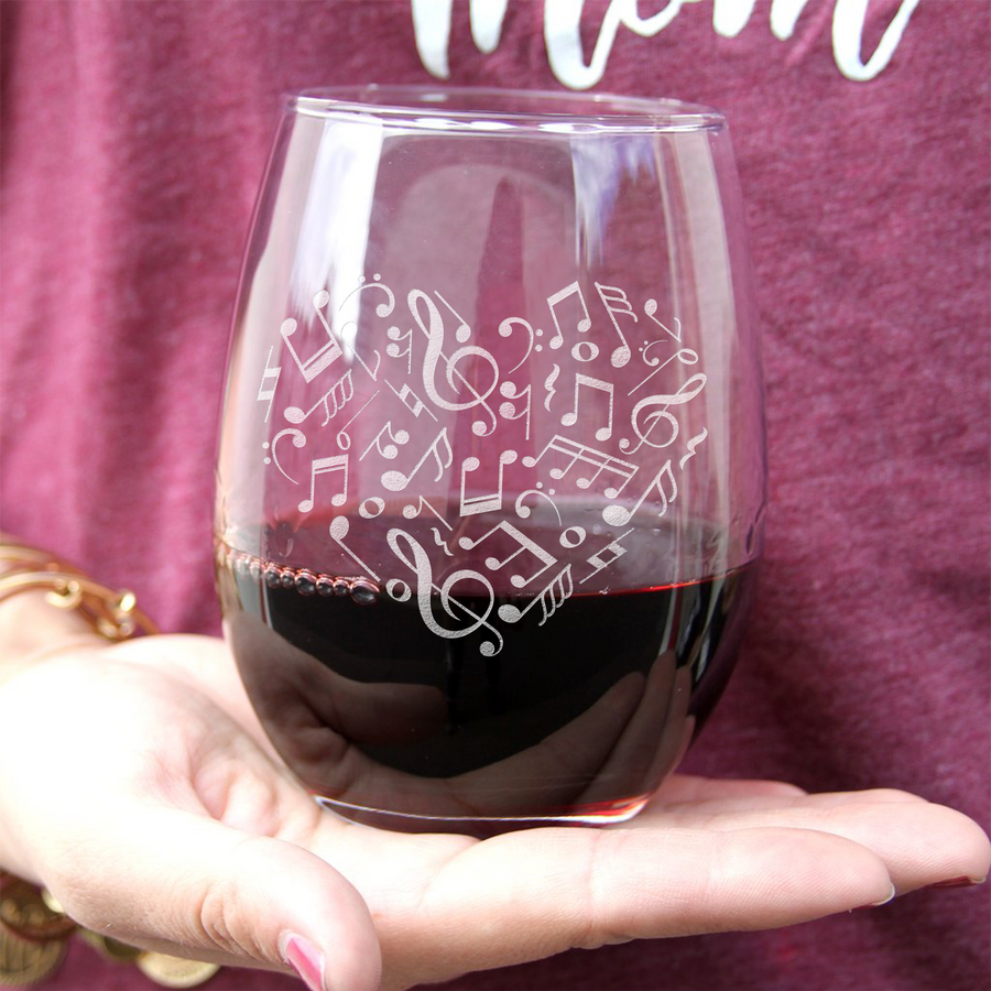 Heart Music Notes Stemless Wine Glass