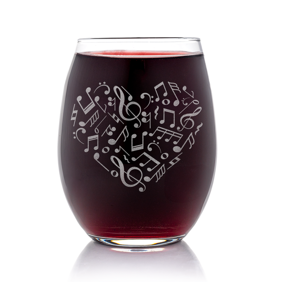 Heart Music Notes Stemless Wine Glass