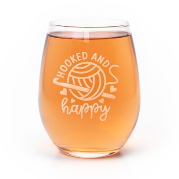 Hooked Happy Crochet Stemless Wine Glass