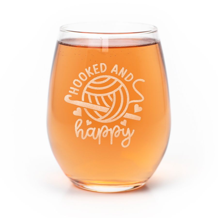 Hooked Happy Crochet Stemless Wine Glass