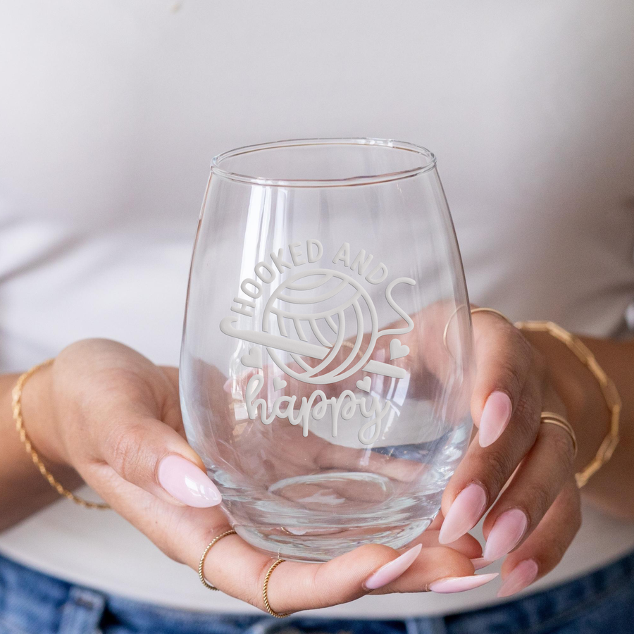 Hooked Happy Crochet Stemless Wine Glass