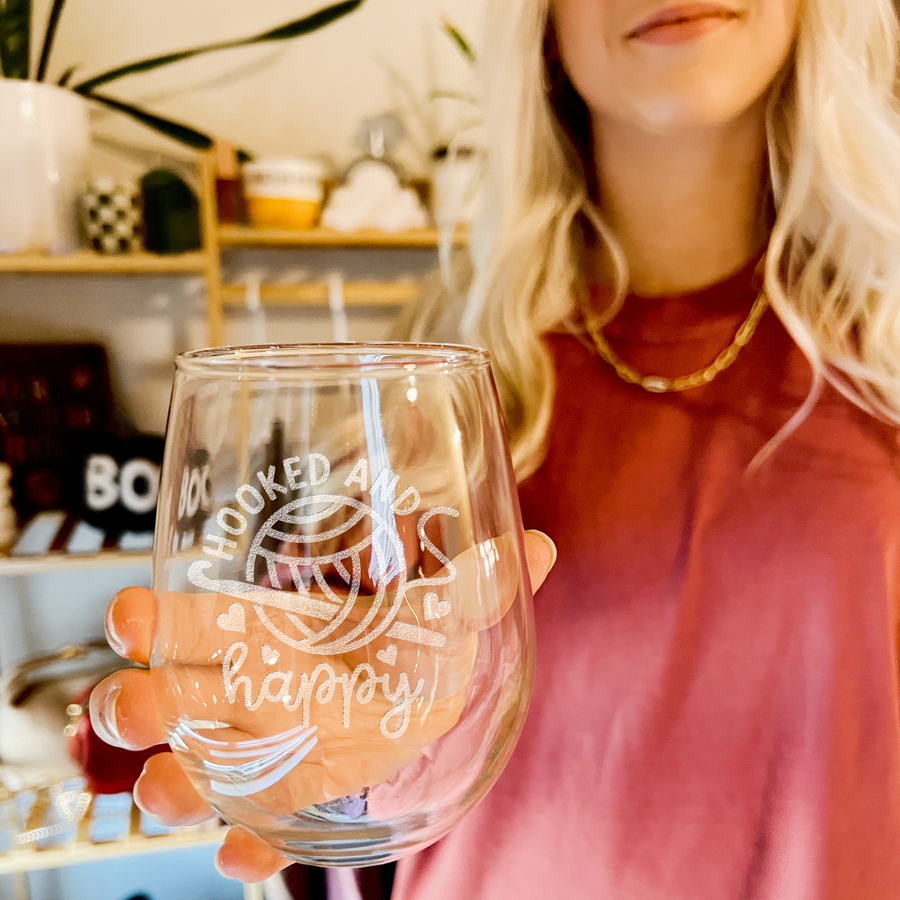 Hooked Happy Crochet Stemless Wine Glass