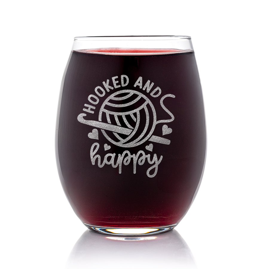 Hooked Happy Crochet Stemless Wine Glass