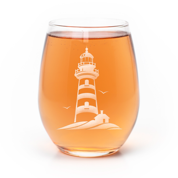 Lighthouse With Birds Stemless Wine Glass