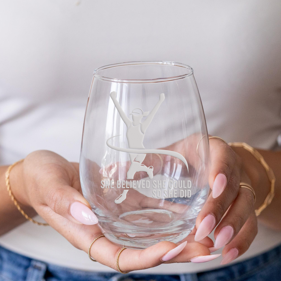 Marathon She Believed Stemless Wine Glass