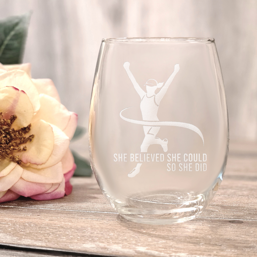 Marathon She Believed Stemless Wine Glass