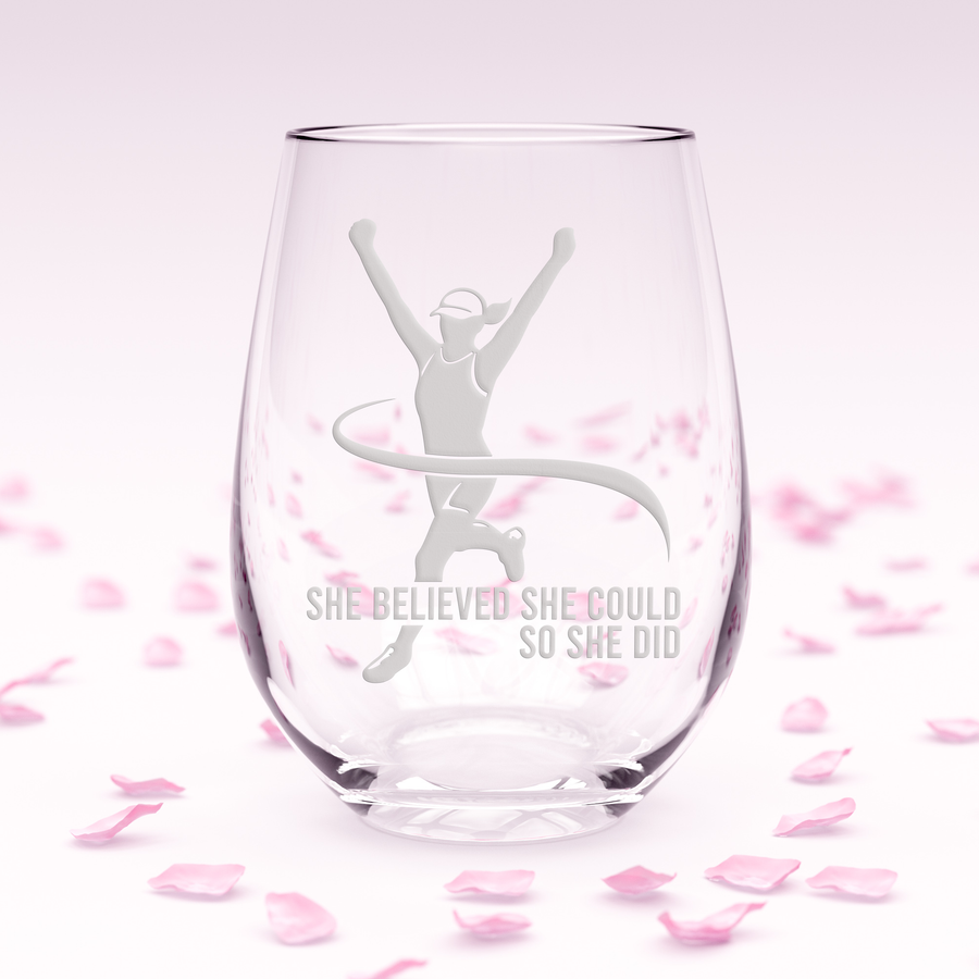 Marathon She Believed Stemless Wine Glass