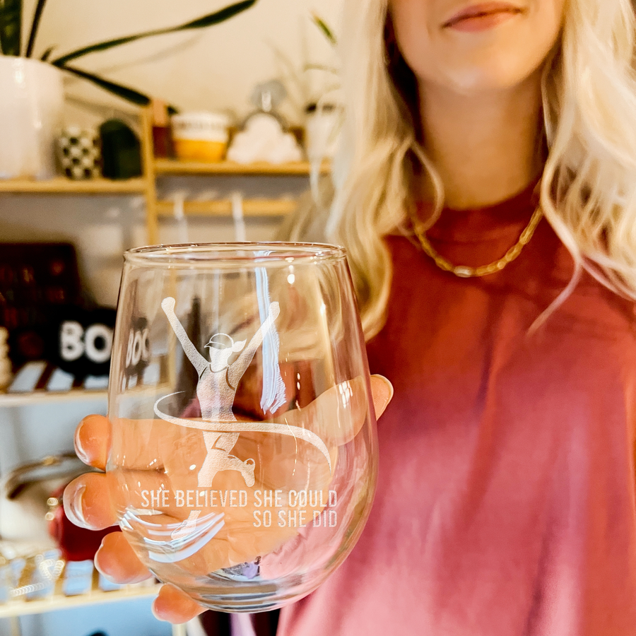 Marathon She Believed Stemless Wine Glass