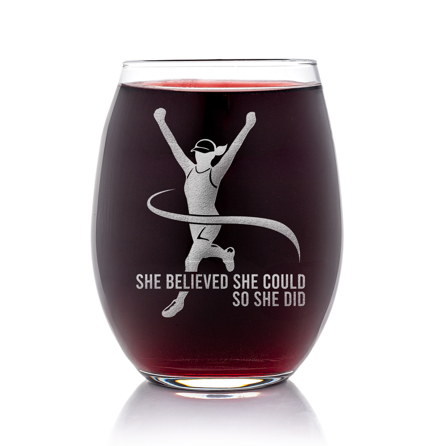 Marathon She Believed Stemless Wine Glass