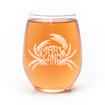 Maryland Crab Text Stemless Wine Glass
