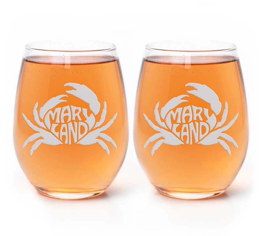 Maryland Crab Text Stemless Wine Glass