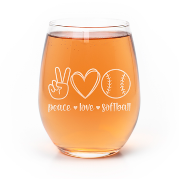 Peace Love Softball Stemless Wine Glass