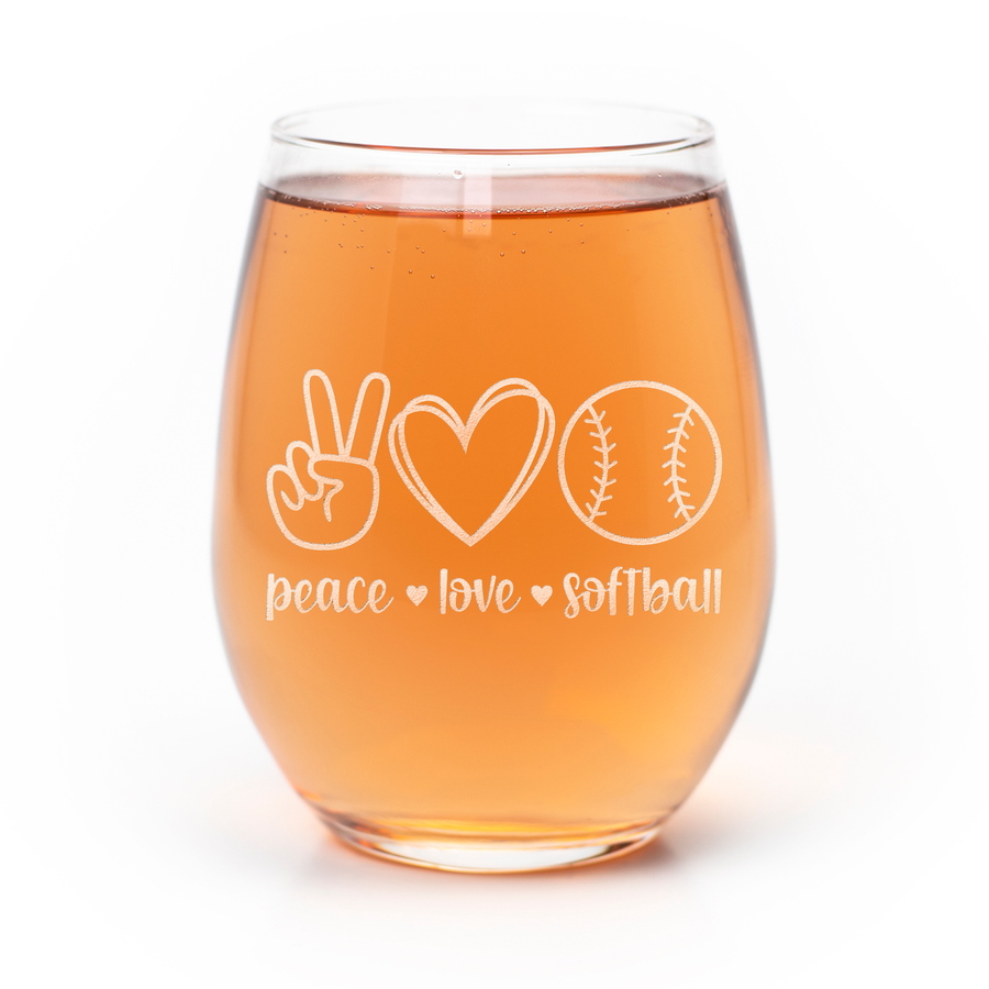 Peace Love Softball Stemless Wine Glass