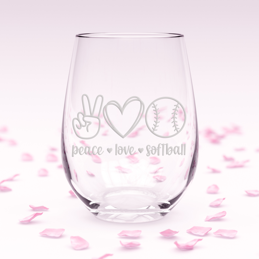 Peace Love Softball Stemless Wine Glass
