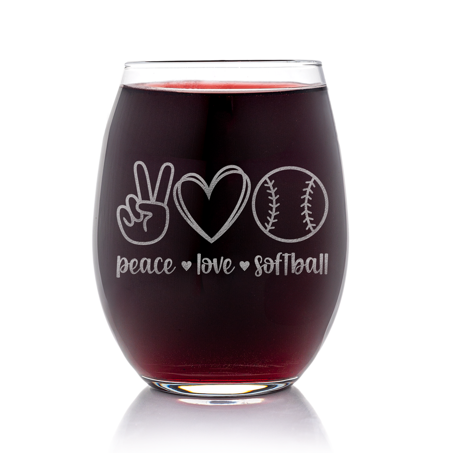 Peace Love Softball Stemless Wine Glass