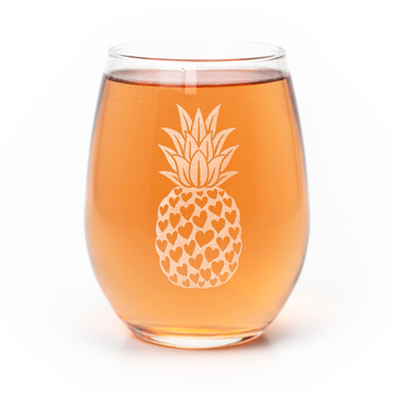 Pineapple Hearts Stemless Wine Glass