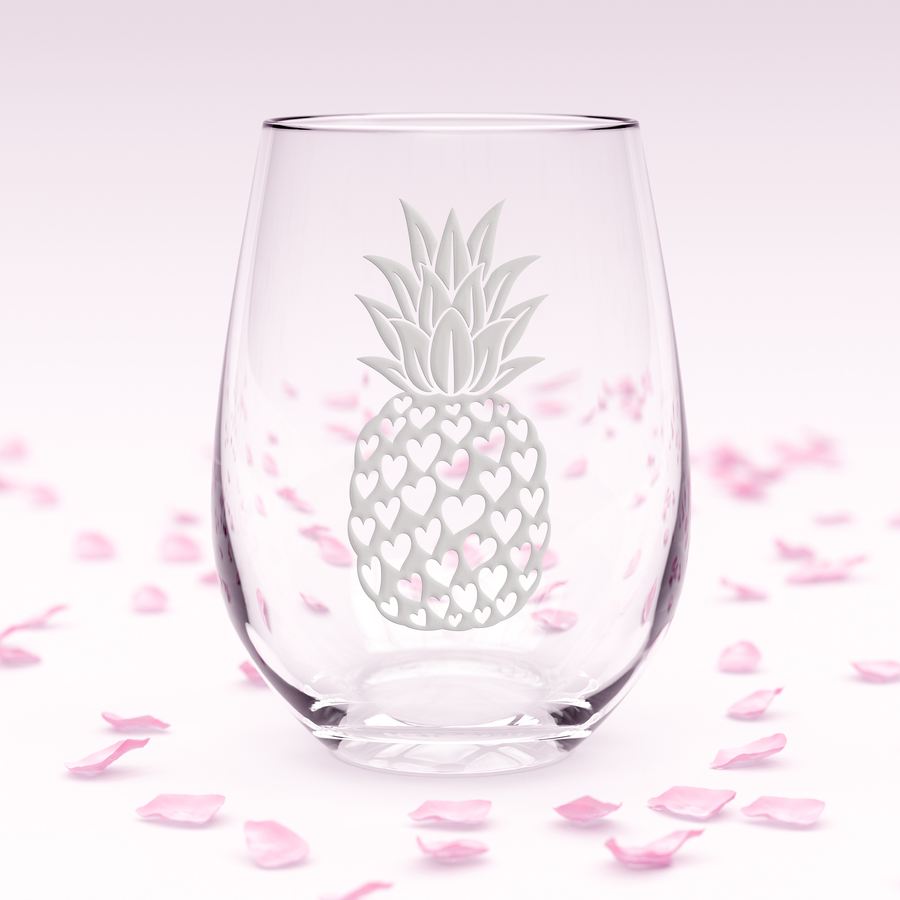 Pineapple Hearts Stemless Wine Glass