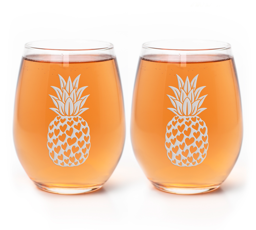 Pineapple Hearts Stemless Wine Glass
