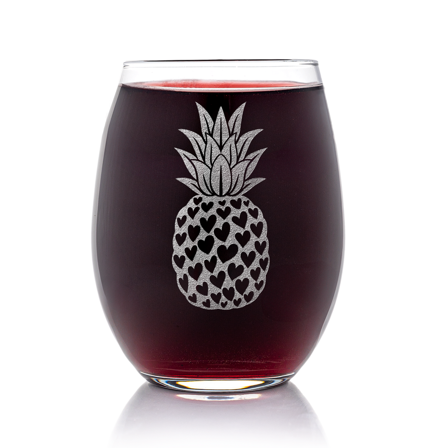 Pineapple Hearts Stemless Wine Glass