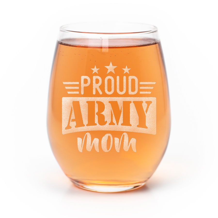 Proud Army Mom Stemless Wine Glass