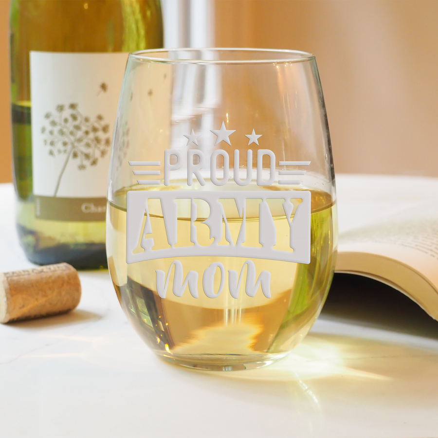 Proud Army Mom Stemless Wine Glass