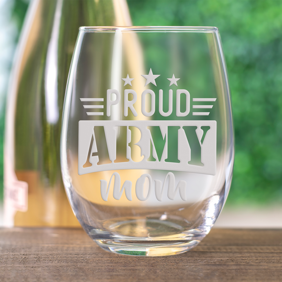 Proud Army Mom Stemless Wine Glass