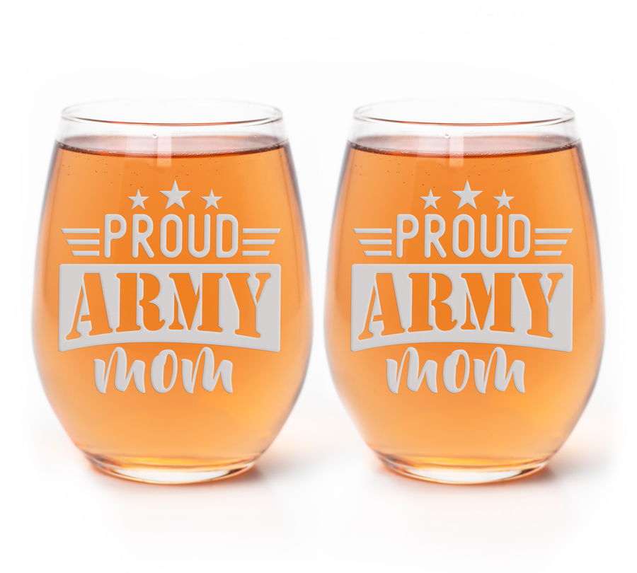 Proud Army Mom Stemless Wine Glass