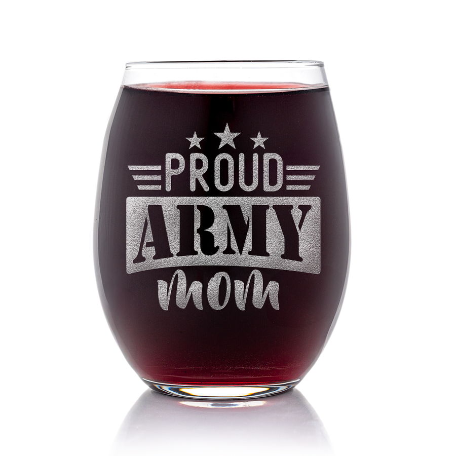 Proud Army Mom Stemless Wine Glass