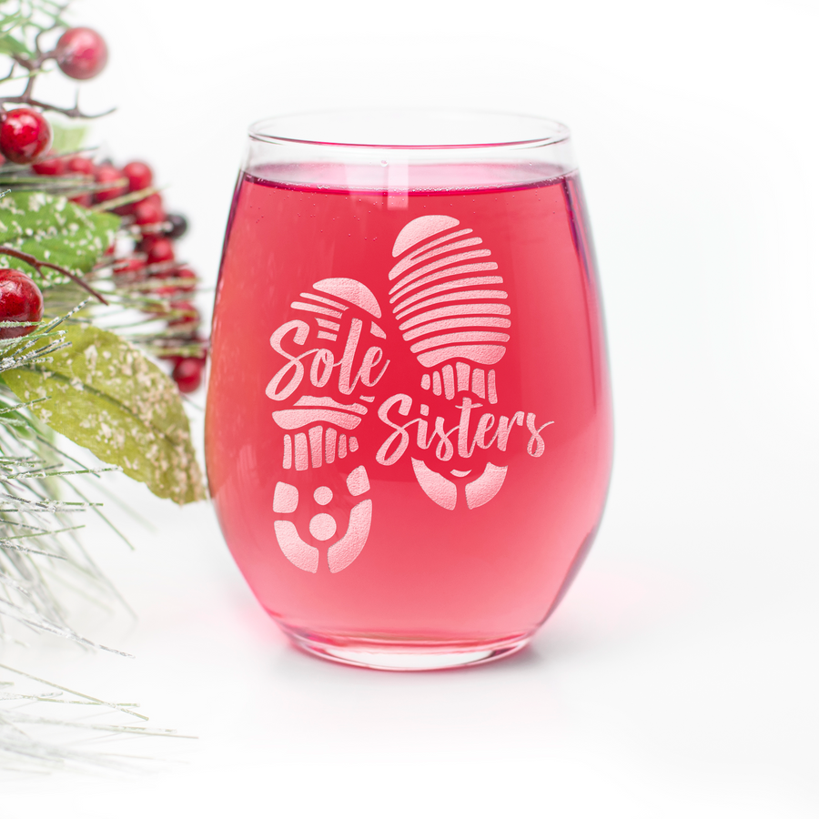 Sole Sisters Running Stemless Wine Glass