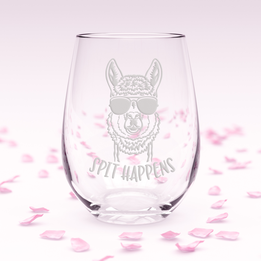 Spit Happens Alpaca Stemless Wine Glass