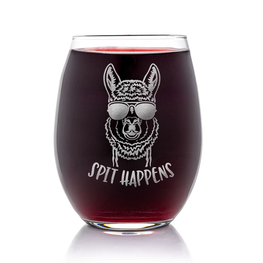 Spit Happens Alpaca Stemless Wine Glass