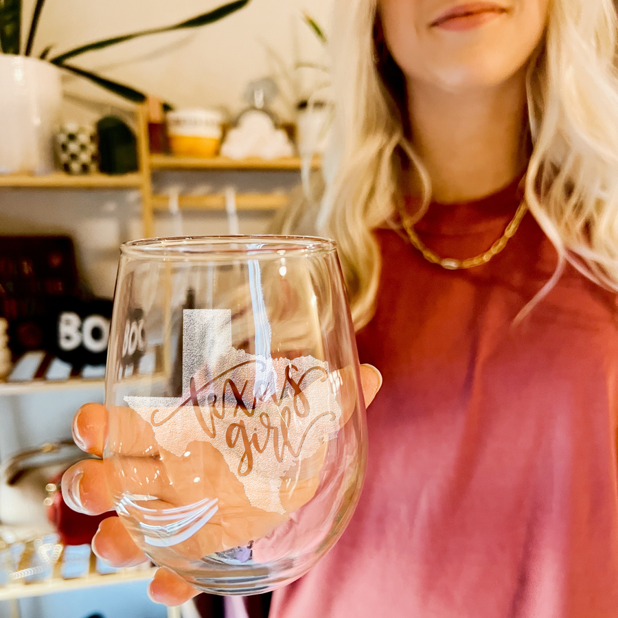Texas Girl Stemless Wine Glass